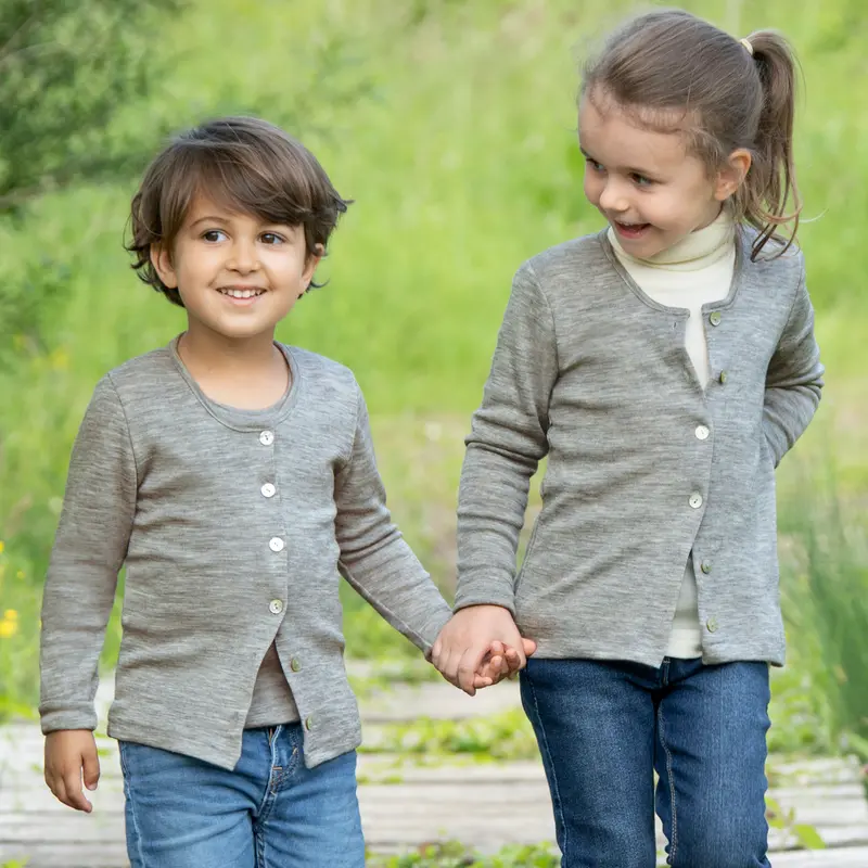 Merino Wool & Silk Cardigan - Grey Melange - 1-8y