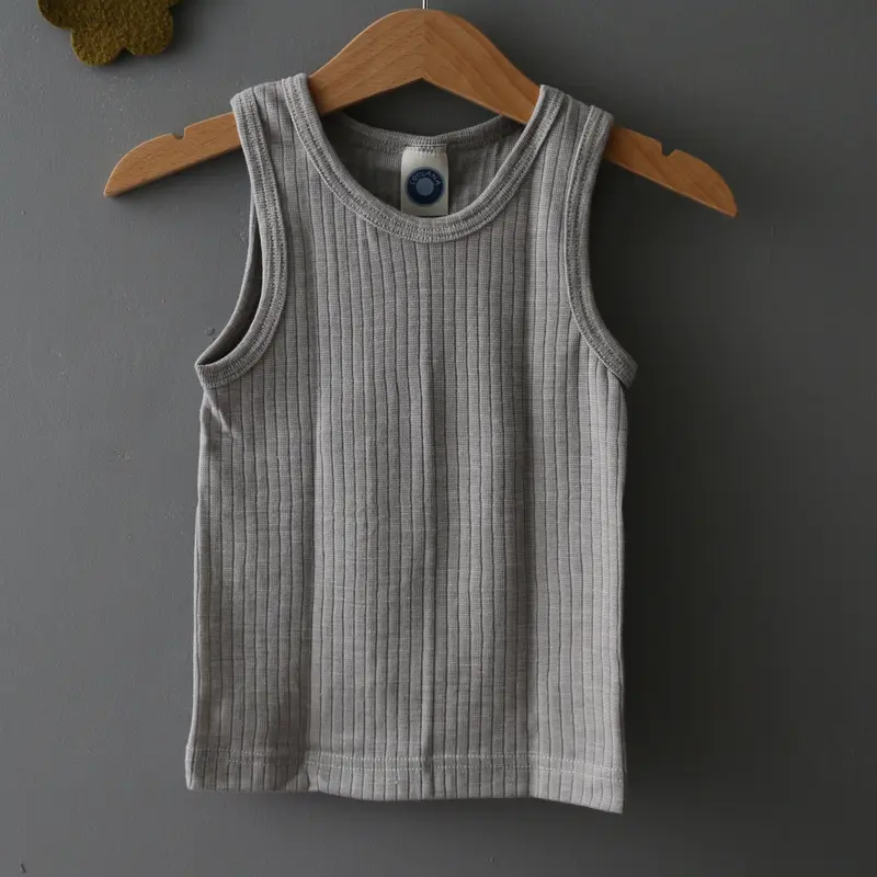 Merino Wool, Silk & Cotton Sleeveless Vest - Grey Melange - 1-12y