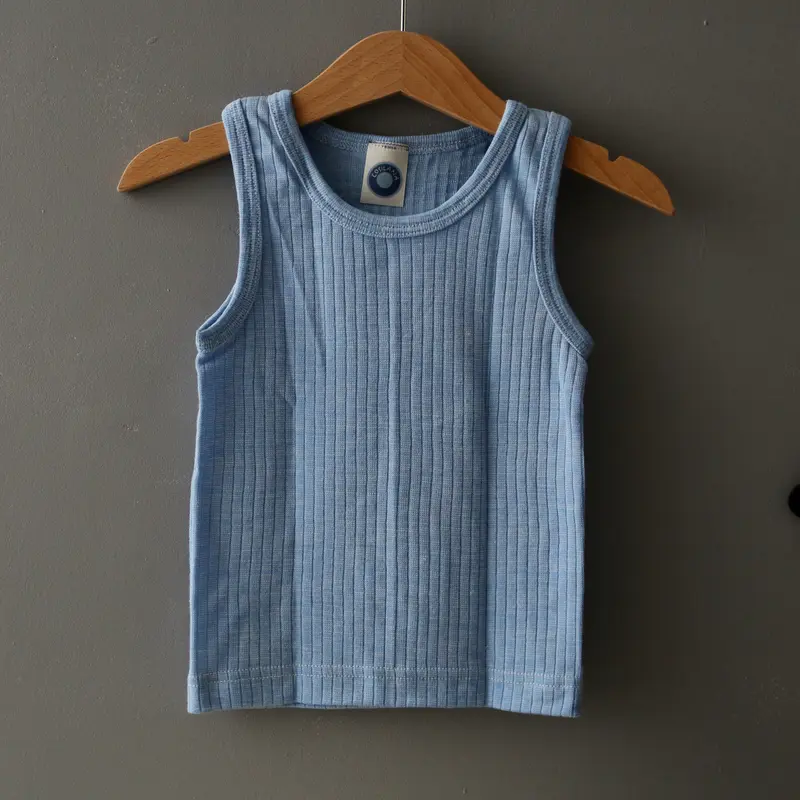 Merino Wool, Silk & Cotton Sleeveless Vest - Pale Blue - 1-12y