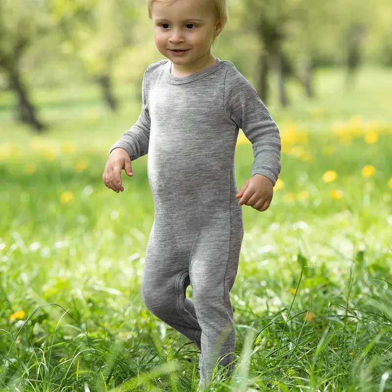 Merino Wool & Silk Pyjama - Grey - 0m-2y