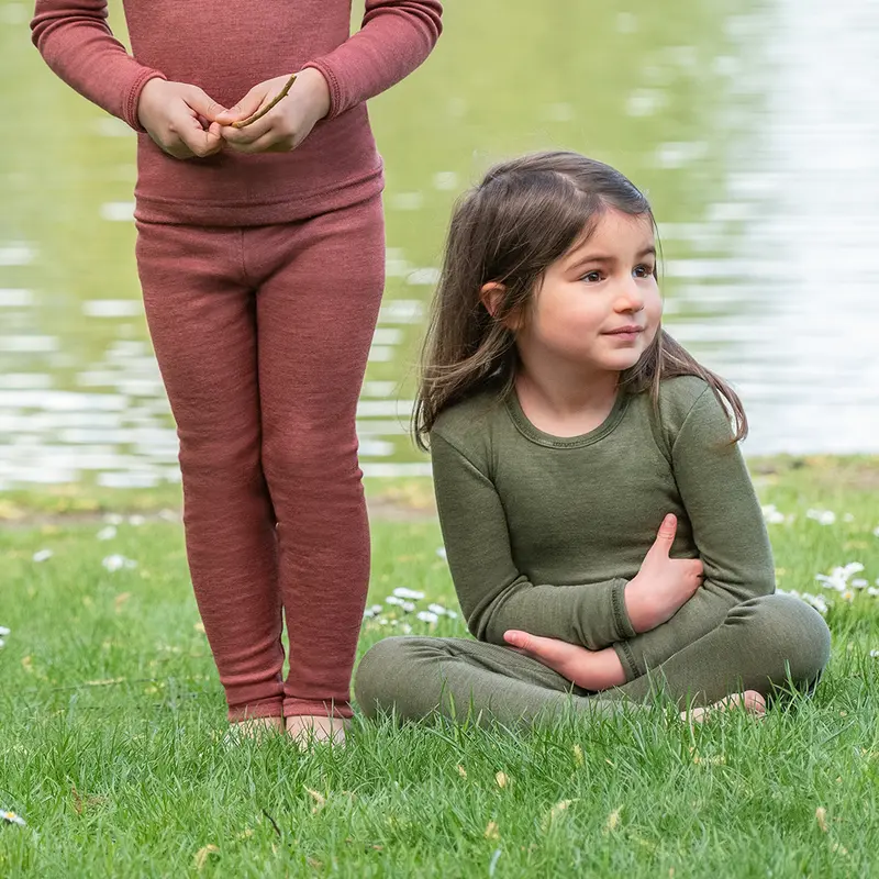 Merino Wool & Silk Top - Olive - 1-16y