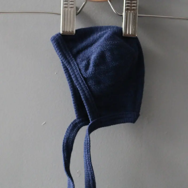 Merino Wool Terry Baby Bonnet - Navy - 0-18m