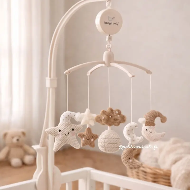 Mobile bébé musical Heaven taupe lin chaud