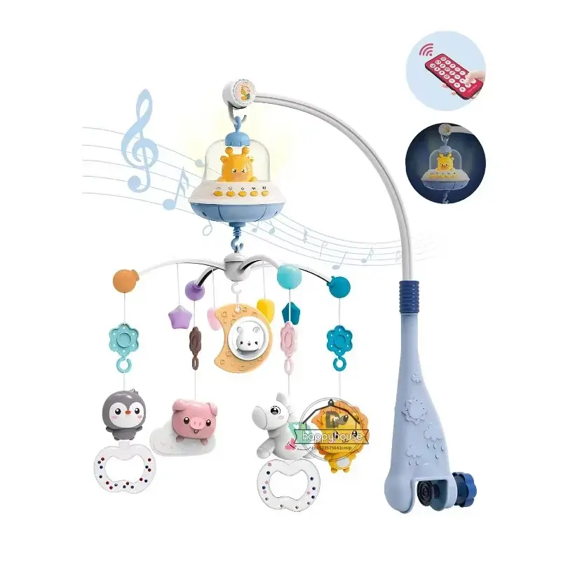 Mobile musical lumineux et projecteur pour lit bébé - télécommande jouet nouveau-né