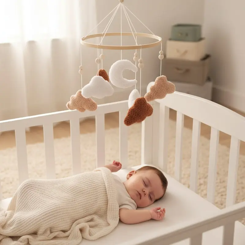 MOBILE MUSIQUE BEBE - NUAGES MARRON | Berceuses Apaisantes
