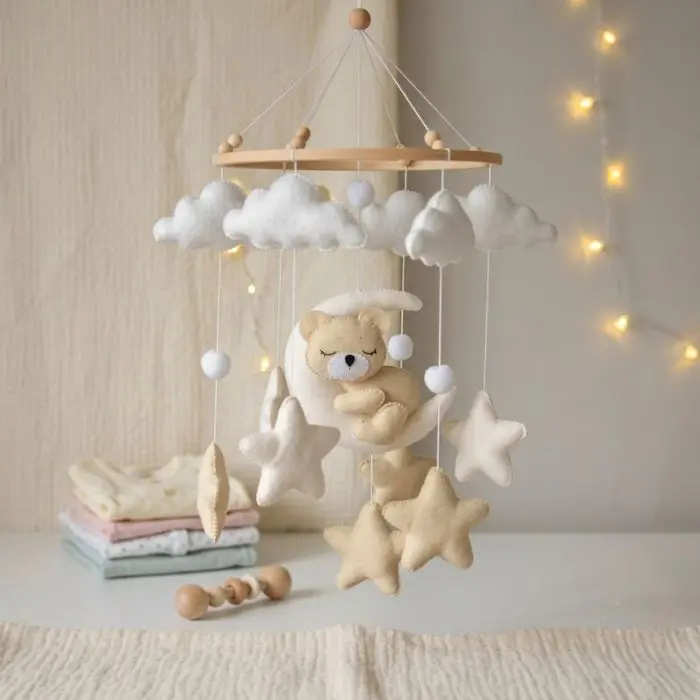 Mobile Ourson - Lune et Étoiles pour Lit Bébé