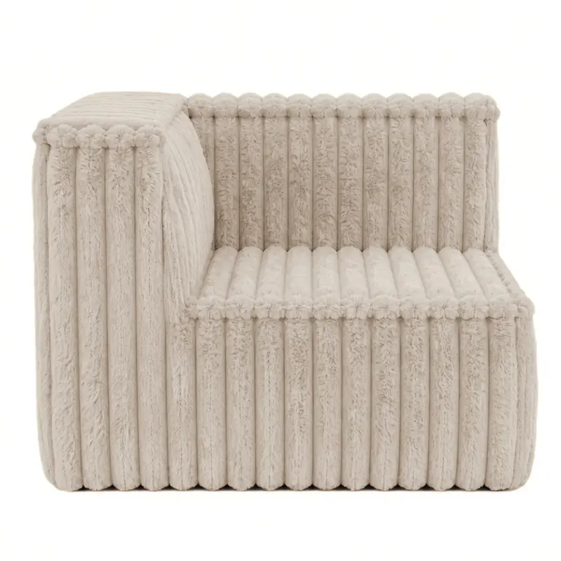Module d'angle Gauche déhoussable - Pour canapé modulable - Fourrure côtelée - 90x90 cm