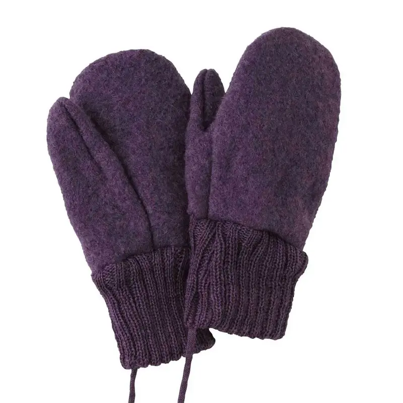 Moufles en laine bouillie Disana - Aubergine