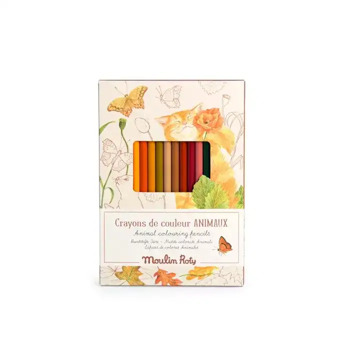 Moulin Roty - 12 crayons de couleur + cartes le botaniste - 4ans+