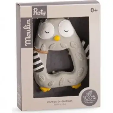 Moulin Roty - Anneau de dentition caoutchouc Hibou - Les moustaches - 6mois+
