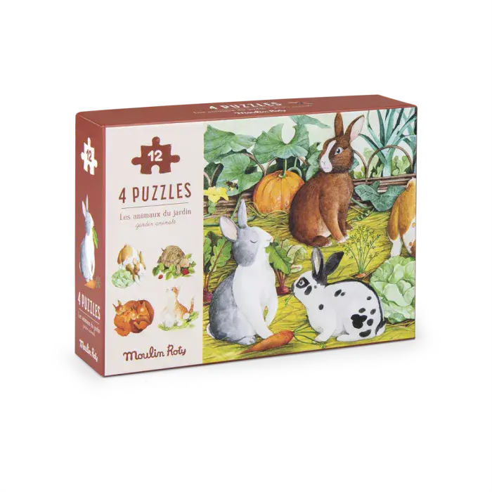 Moulin Roty - LE JARDIN DU MOULIN - 4 mini puzzles des animaux (4x12 pièces) - 2 ans+