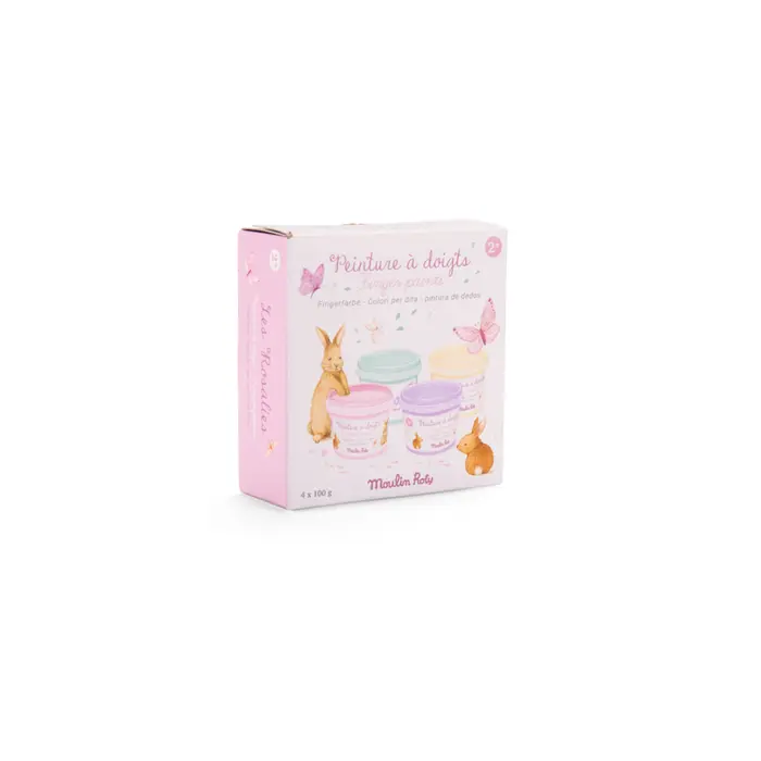 Moulin Roty - Les Rosalies - 4 pots de peinture à doigts pastel - 2 ans+
