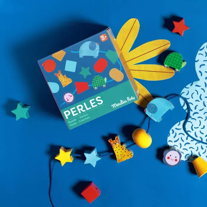 Moulin roty - Les Toupitis - Jeu de perles en bois à enfiler -18 mois+