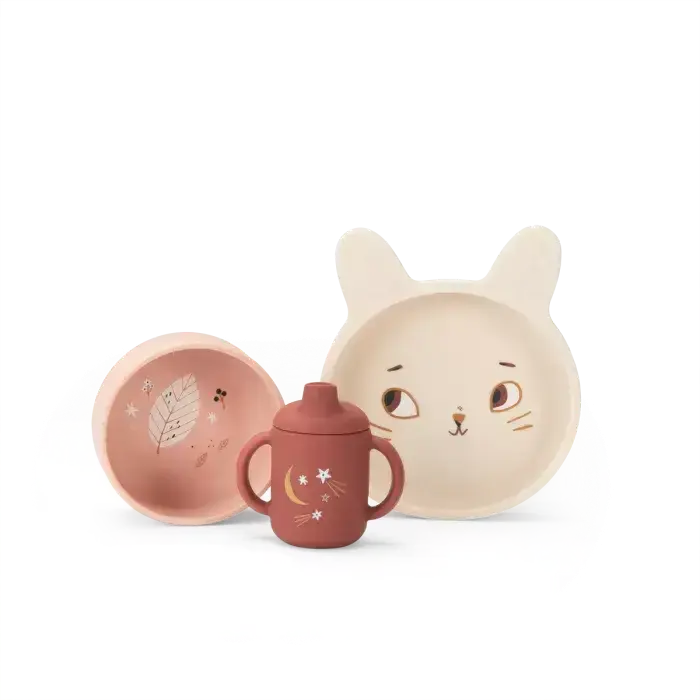 Moulin Roty - Set de vaisselle silicone - Après la pluie 👶6 mois+