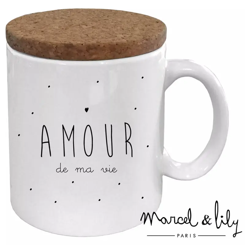 Mug "Amour de ma vie" avec couvercle en liège ❤