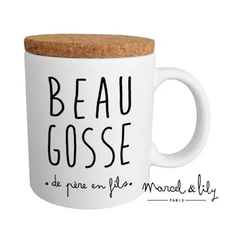 Mug "Beau gosse de père en fils" avec couvercle en liège 💙