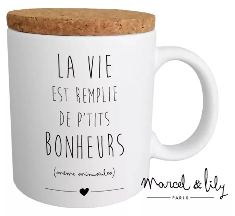 Mug "Petits bonheurs" avec couvercle en liège ☀
