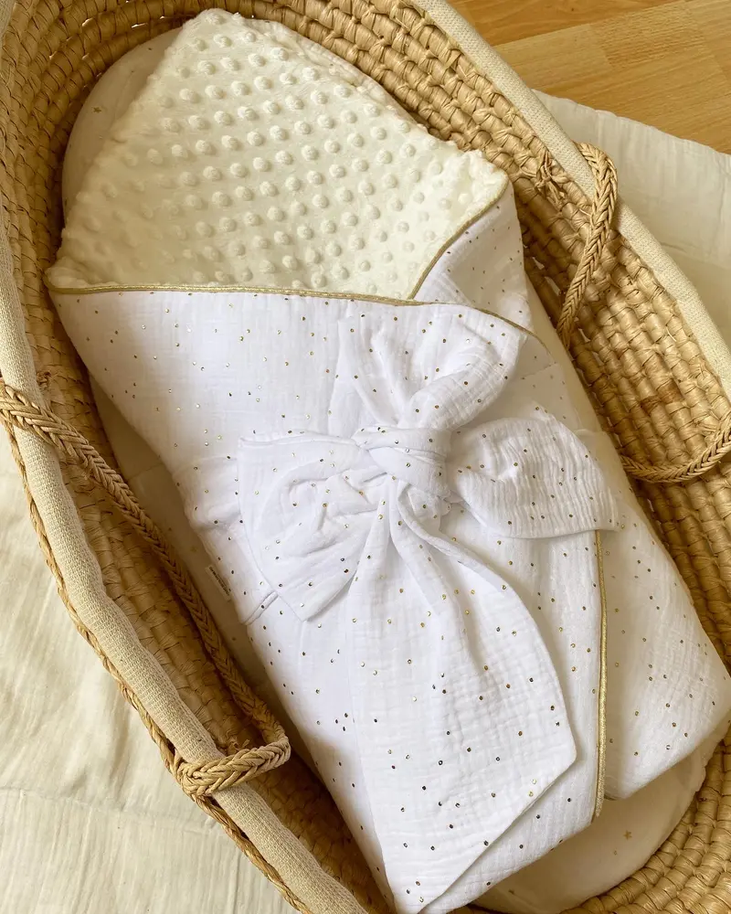 Nid d'ange bébé d'emmaillotage - BLANC ET OR| Made in France