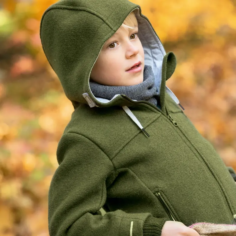 Organic Boiled Wool Outdoor Jacket - Olive - 9-10Y ONLY