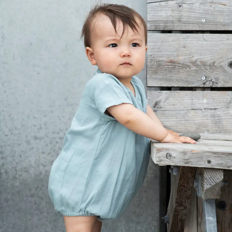 Organic Cotton Baby Gauze Romper - Dusty Blue - 3m-2y