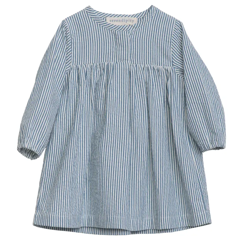 Organic Cotton Baby Placket Dress - Sapphire Stripes - 3m-2y