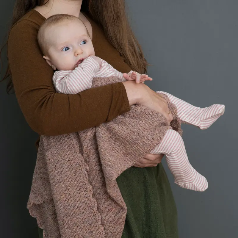 Organic Cotton Baby Pyjamas Footed - Clay/Écru - Premature /Newborn