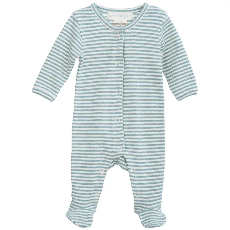 Organic Cotton Baby Pyjamas Footed - Lake/Écru - 44CM ONLY