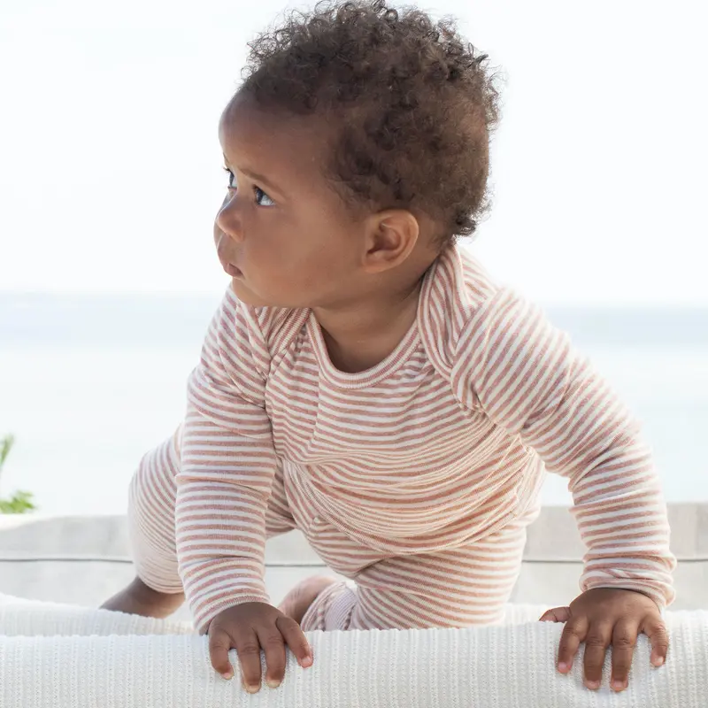 Organic Cotton Baby Rib Tee - Clay/OffWhite - 3m-2y