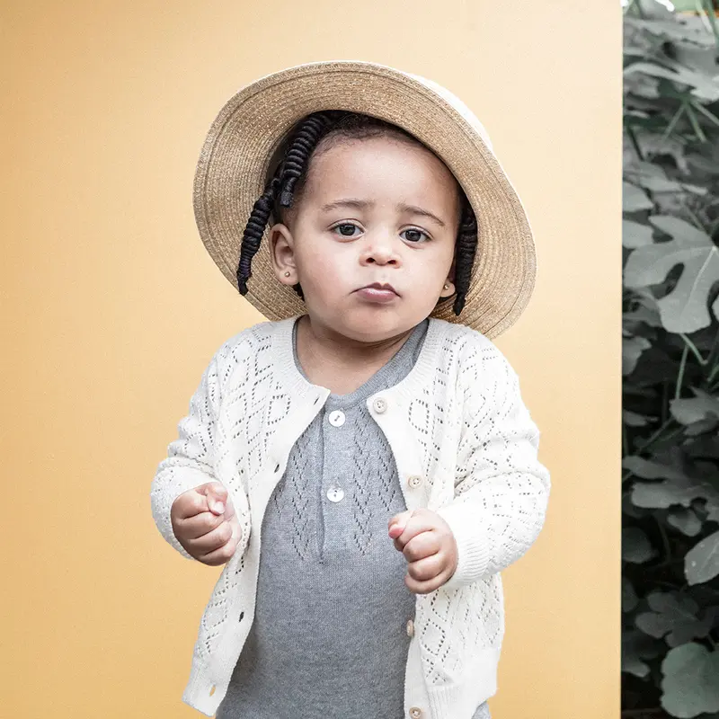 Organic Cotton Diamond Cardigan - Cream - 18m-8y