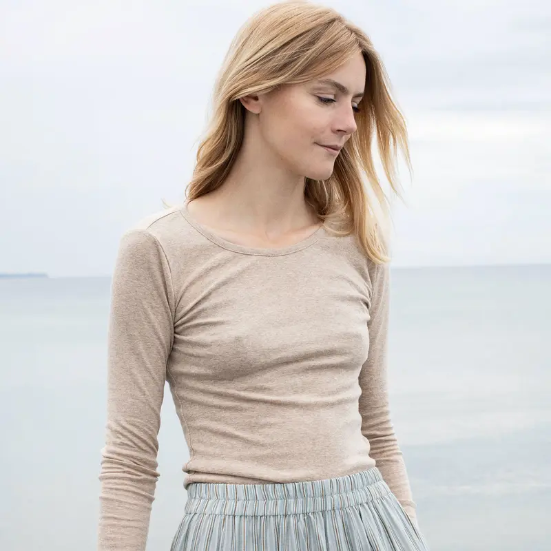 Organic Cotton Slim Rib Tee Adult - Oat - L ONLY