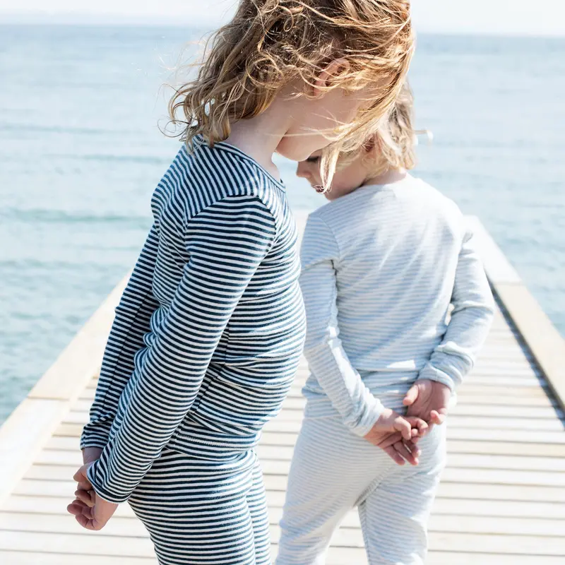 Organic Cotton Slim Rib Tee - Atlantic/Off White - 3-9y