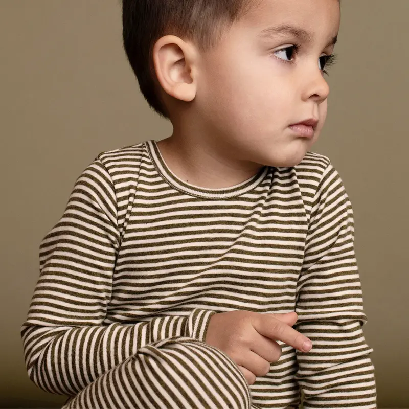 Organic Cotton Slim Rib Tee - Seaweed/Off White - 2-11y