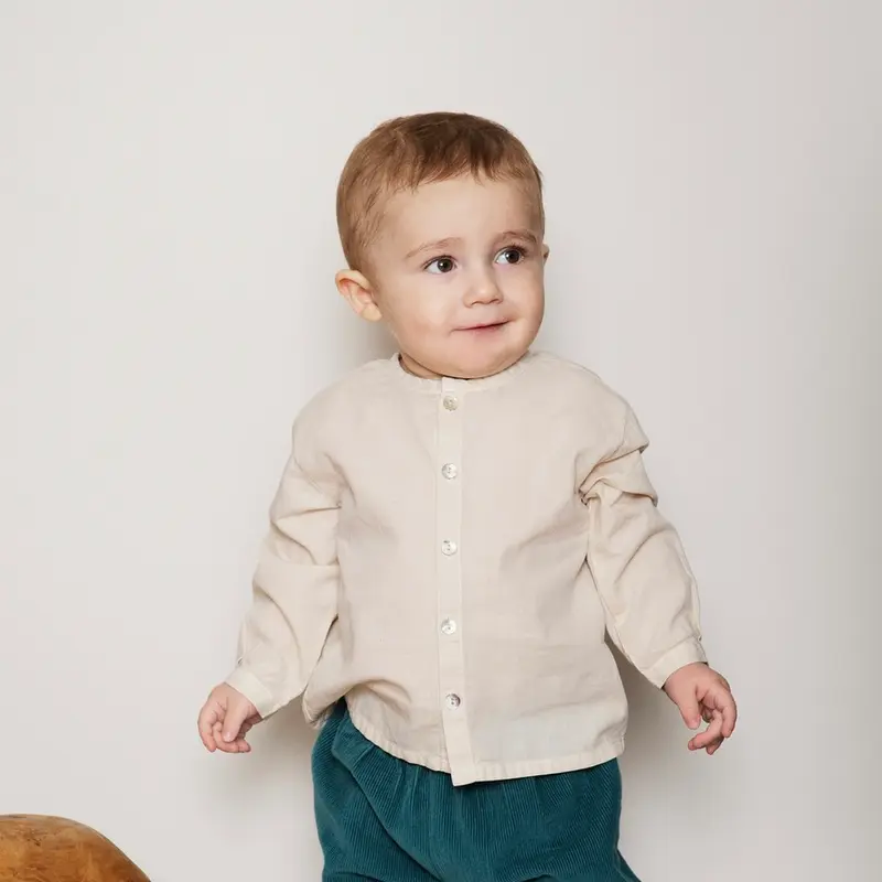 Organic Cotton Taffeta Baby Shirt - Oyster - 6m-2y