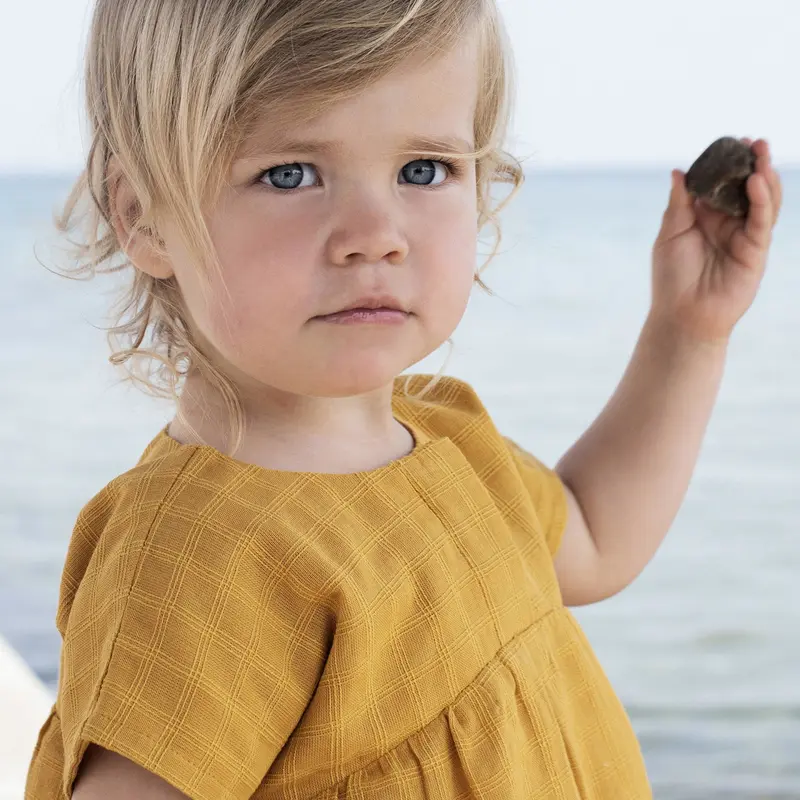 Organic Cotton Woven Baby Dress - Golden Checks - 9m-2y
