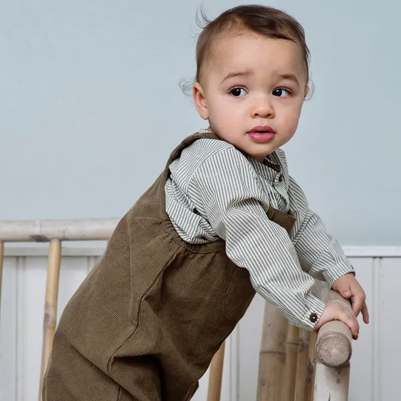 Organic Cotton Woven Baby Peasant Shirt - Capers Stripe - 3-18m