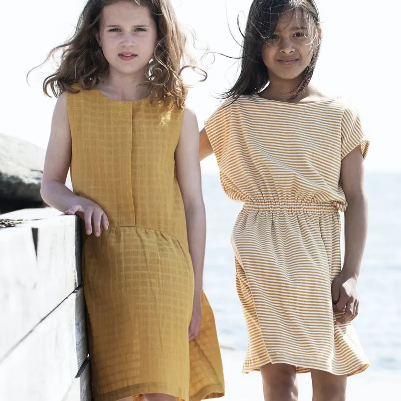 Organic Cotton Woven Dress - Golden Checks - 3-9y
