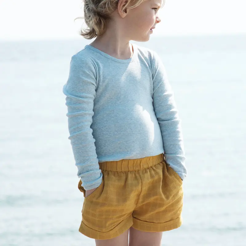 Organic Cotton Woven Shorts - Golden Checks - 3-9y