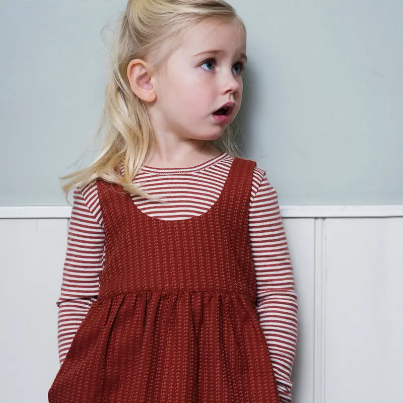 Organic Cotton Woven Texture Dress - Cayenne Stripe - 2-9y