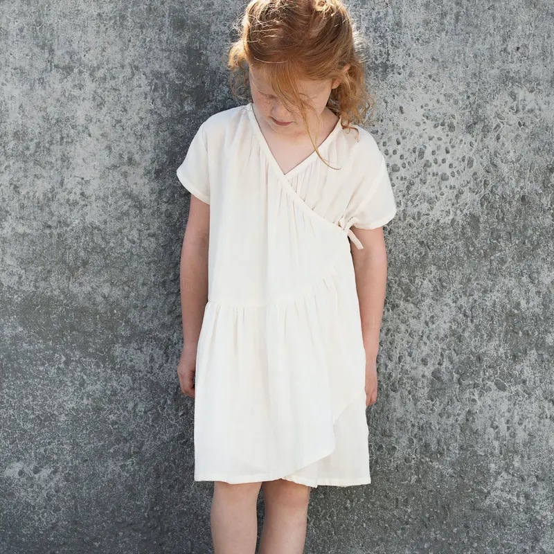Organic Cotton Wrap Dress - Creme - 3-11y