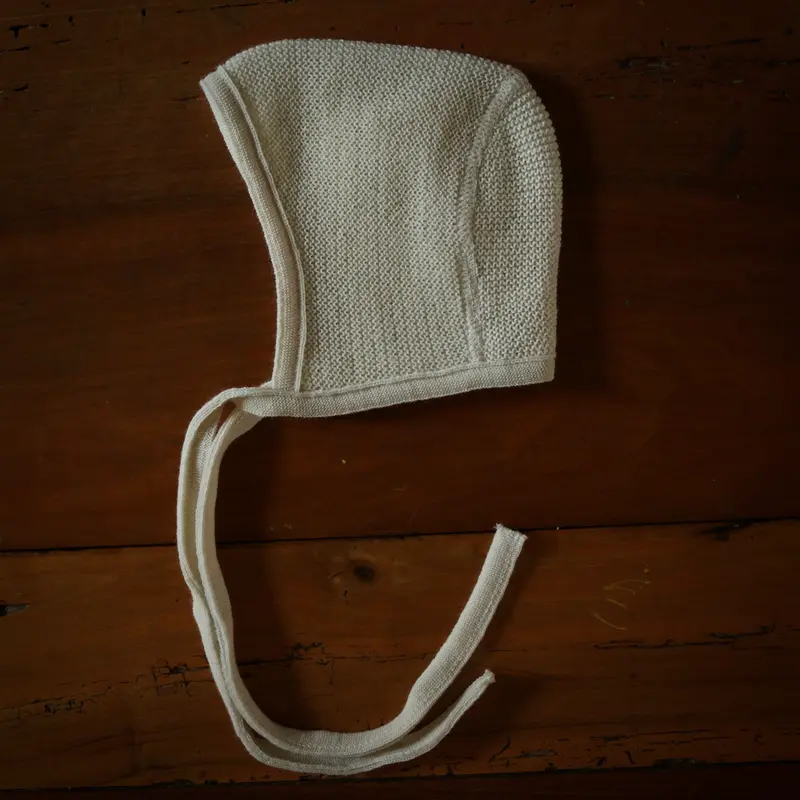 Organic Knitted Wool Baby Bonnet - Natural - 0-6m