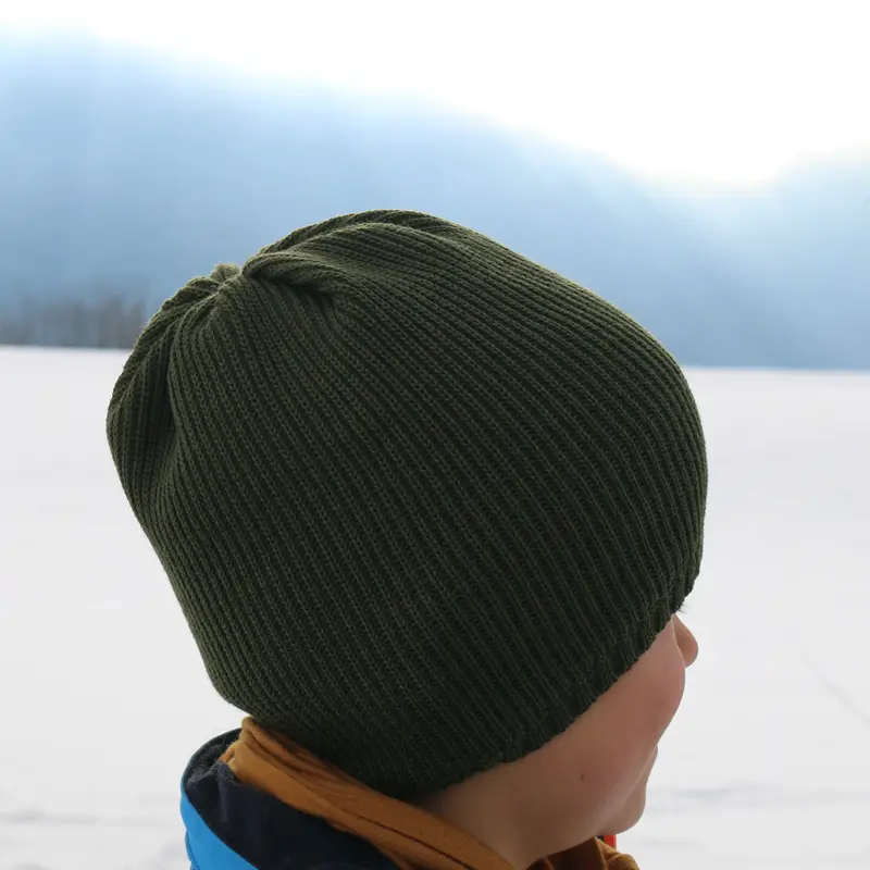 Organic Knitted Wool Beanie - Olive