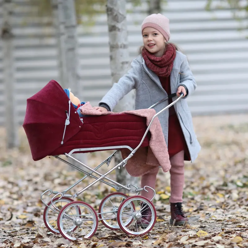 Organic Knitted Wool Long Beanie - Rosé / Natural