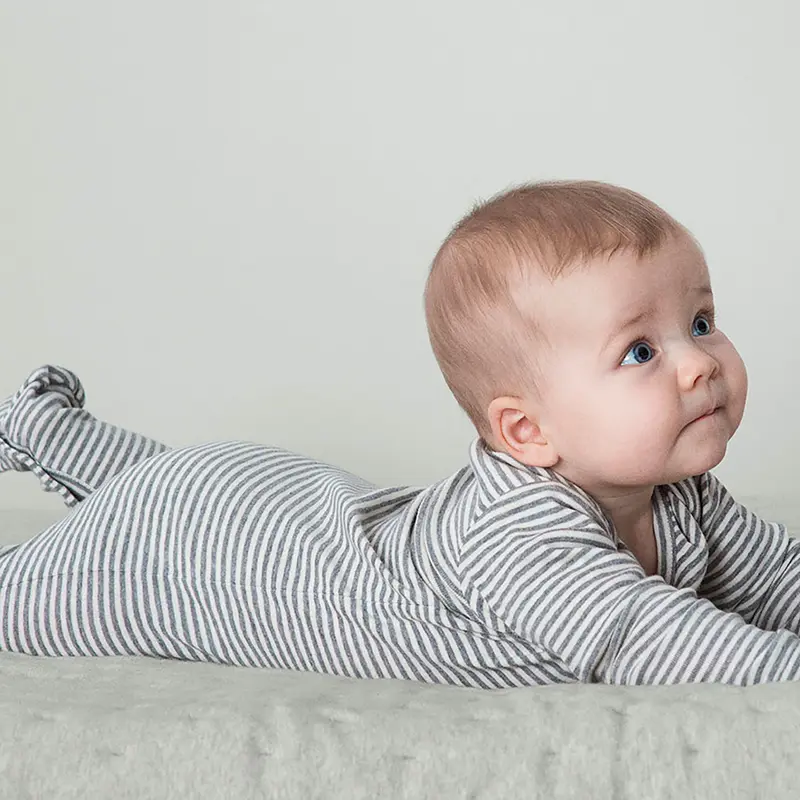 Organic Soft Cotton Baby Pyjama Footed - Grey/OffWhite - 12m only