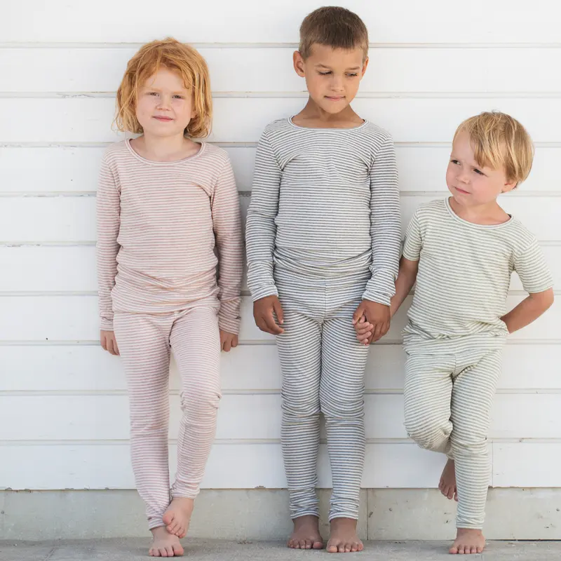 Organic Striped Leggings - Powder/Off White - 2y only