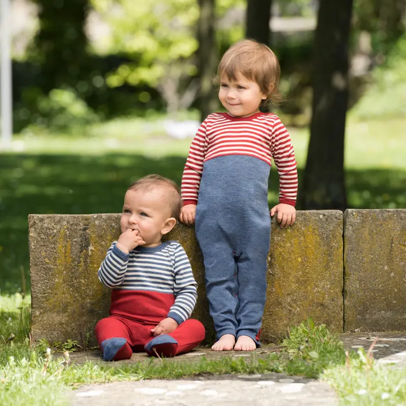 Organic Striped Wool Romper - Red Melange/Natural - 0m-2y
