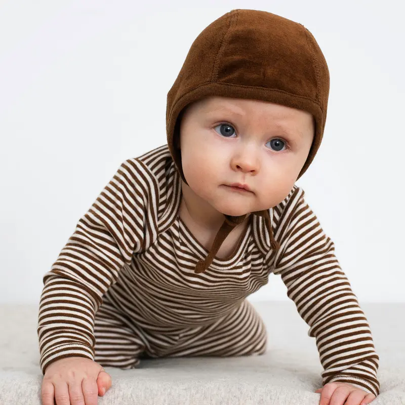 Organic Velour Baby Bonnet - Caramel - 0-12m