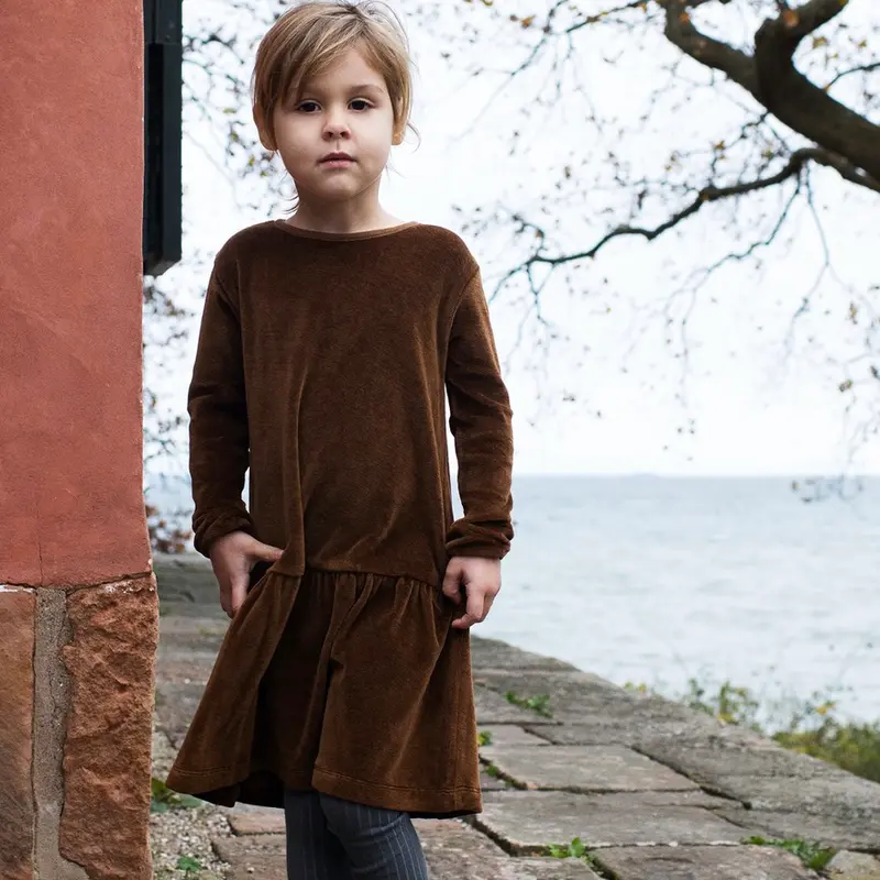 Organic Velour Flair Dress - Caramel - 4-9y