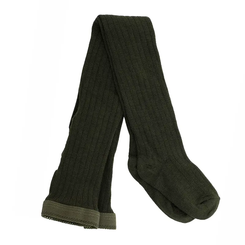 Organic Wool Blend Rib Tights - Dark Green - 1-8y
