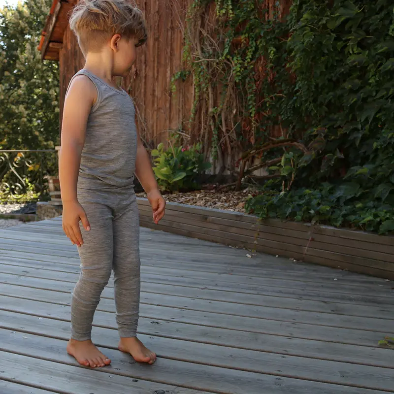 Organic Wool & Silk Leggings - Grey Melange - 1-15y