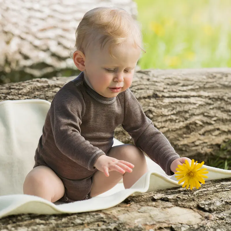 Organic Wool & Silk Long Sleeve Body - Walnut - 5-6y only